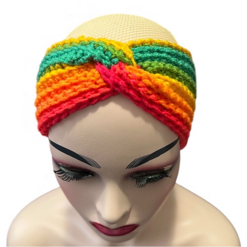 Rainbow inspired handmade crochet headband ear warmer